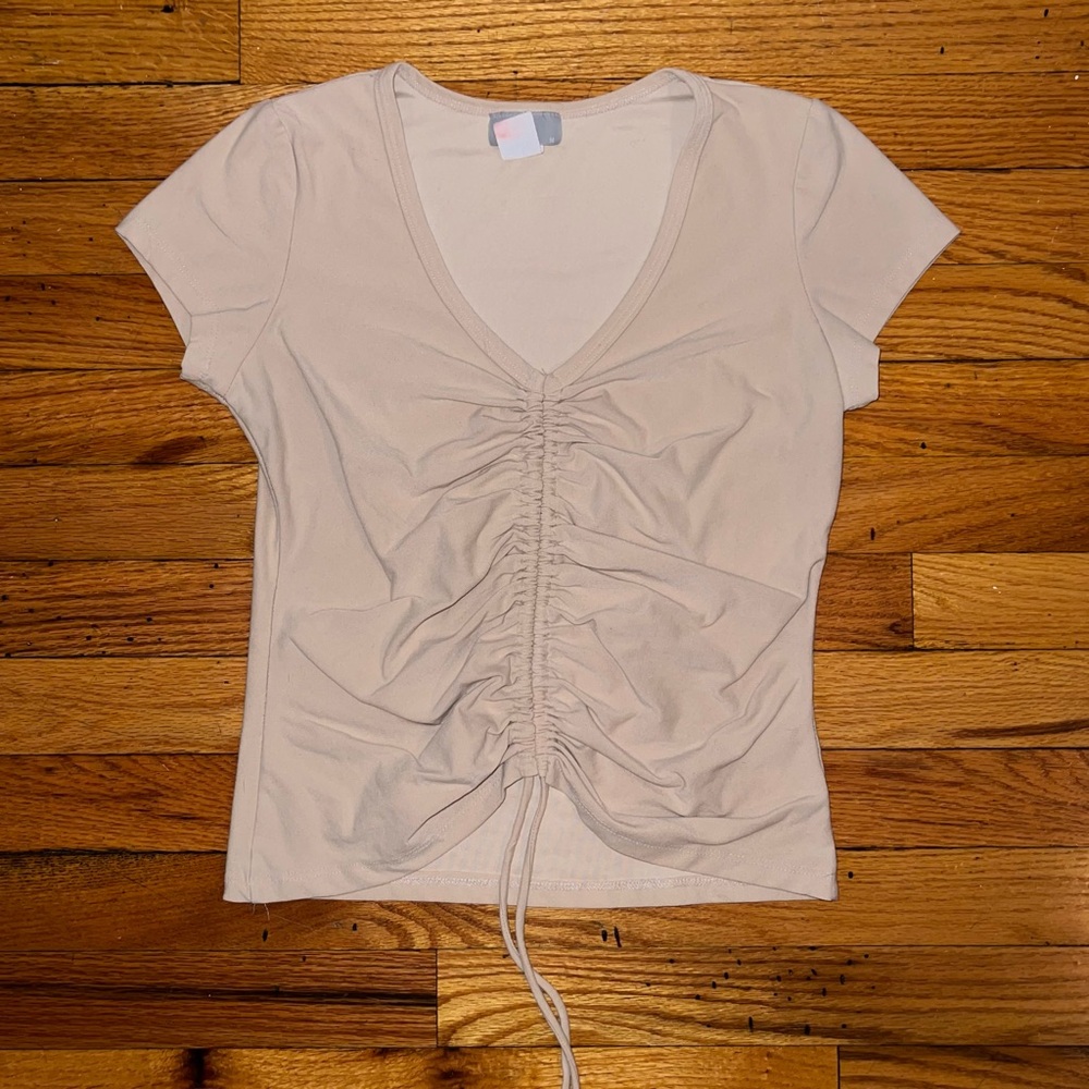 Vintage 90s/y2k v-neck ruched short sleeve top